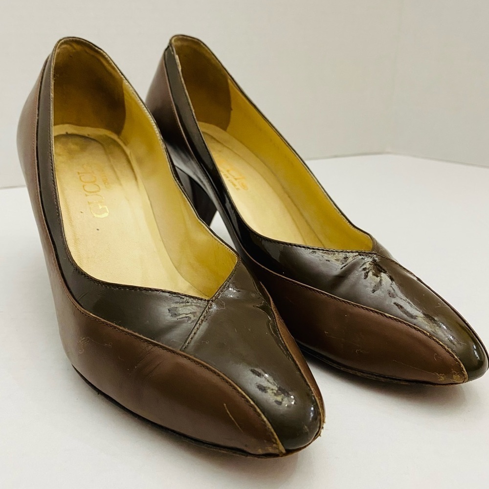 Vintage Gucci Brown Colored Pump Heel Shoes Size 35.5 (5.5 US) Designer Elegant